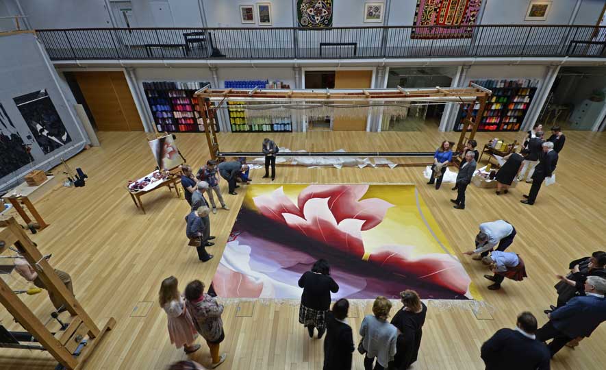 Alison Watt, Butterfly tapestry cut from the loom. Dovecot Studios, 19 May 2014.