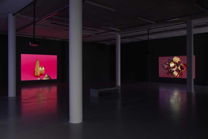 Installation view, including 'Metronomie' (2014; left) and 'Amplifications' (2014; right)