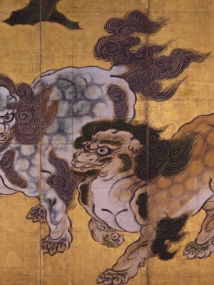 Tigers in a Bamboo Grove (Tigers at Play) (detail), mid 1630s, Kano Tan'yu.