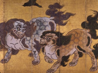 Tigers in a Bamboo Grove (Tigers at Play) (detail), mid 1630s, Kano Tan'yu.