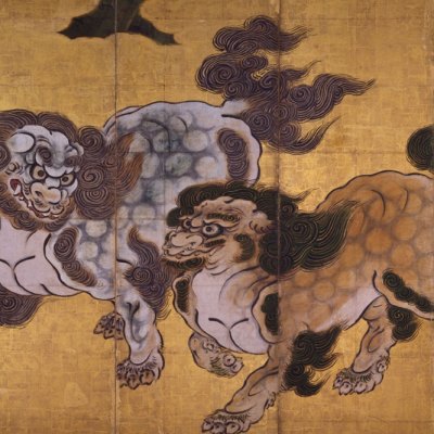 Tigers in a Bamboo Grove (Tigers at Play) (detail), mid 1630s, Kano Tan'yu.