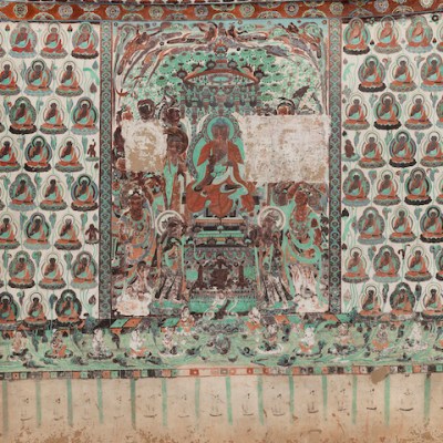 Cave 320, south wall, depiction of the Aparimitāyus Sutra