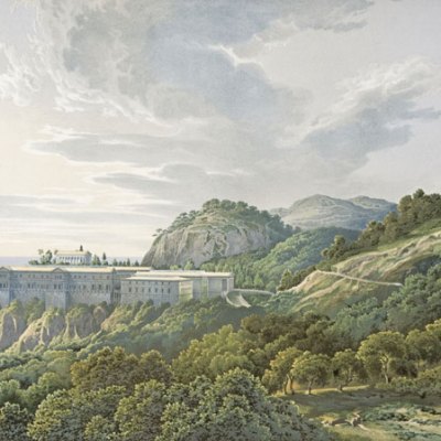 Perspective of the Palace Complex in its Landscape Setting, Viewed from Inland