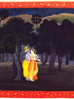 Abashed at her delight; of her deep joy afraid. Folio from a Gita Govinda series. Pahari, by a member of the fist generation after Nainsukh; (c. 1775–80)