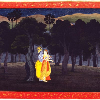 Abashed at her delight; of her deep joy afraid. Folio from a Gita Govinda series. Pahari, by a member of the fist generation after Nainsukh; (c. 1775–80)