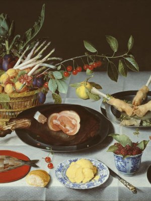 A Still Life of a laid Table, with Plates of Meat and Fish... (c. 1615), Jacob van Hulsdonck. Johnny Van Haeften at London Art Week