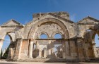 The Narthex and south entry door to the Church os St Simeon Stylites. Much of the structure on the right hand side of the great doorway has been severely damaged by the blast on 12 May 2016.