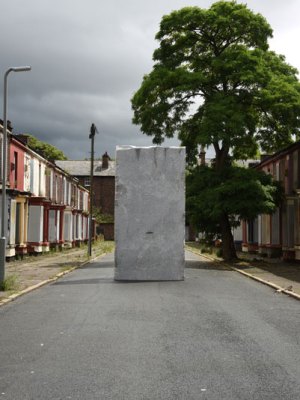 Momentary Monument – The Stone (2016), Lara Favaretto, installation view at Welsh Streets, Liverpool Biennial 2016.