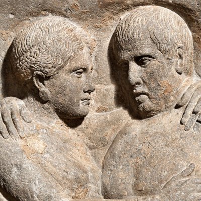 Sarcophagus and lid with portraits of husband and wife (detail; late 4th–early 3rd century BC), Etruscan; Volcanic tuff.