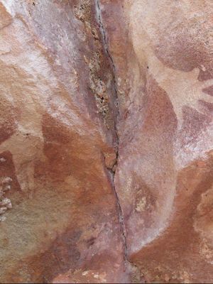 Hand stencils with mutilated little finger at the Djulirri rock art site in the Wellington Range of Arnhem Land, Northern Territory, Australia.