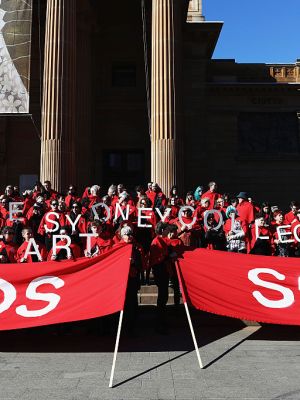 Art students and protesters gather at the Gallery of NSW on 15 July, 2016 in Sydney, Australia