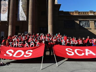Art students and protesters gather at the Gallery of NSW on 15 July, 2016 in Sydney, Australia