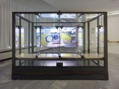 Installation view of 'Betamale Trilogy (Class Cabin)' (2015, Jon Rafman. Photo: Simon Vogel; courtesy Julia Stoschek Collecktion; © Jon Rafman/Future Gallery, Berlin
