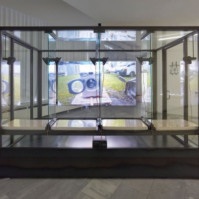 Installation view of 'Betamale Trilogy (Class Cabin)' (2015, Jon Rafman. Photo: Simon Vogel; courtesy Julia Stoschek Collecktion; © Jon Rafman/Future Gallery, Berlin