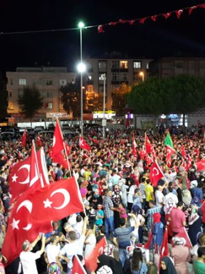 A pro-AKP rally in Istanbul, Turkey, after the failed coup attempt of 15 July 2016.