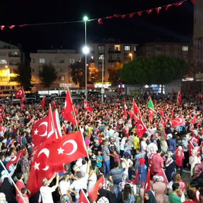 A pro-AKP rally in Istanbul, Turkey, after the failed coup attempt of 15 July 2016.