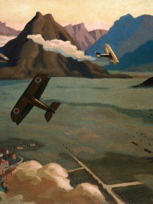 British Sopwith Camels Leaving Their Aerodrome on Patrol over the Asiago Plateau, (1918), Sydney Carline.
