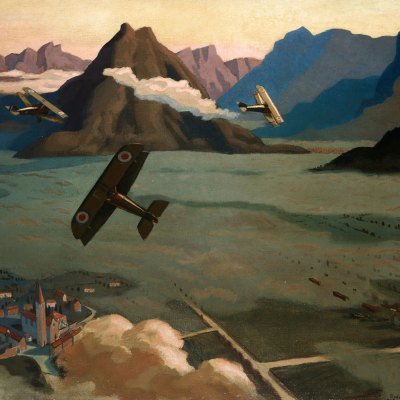 British Sopwith Camels Leaving Their Aerodrome on Patrol over the Asiago Plateau, (1918), Sydney Carline.