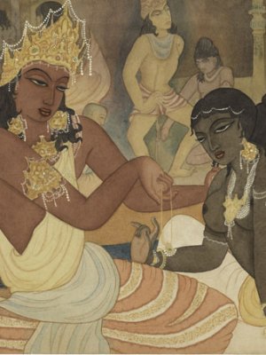 Carudatta Presenting a Pearl Necklace to Vasantesena, (c. 1952), Y. G. Srimati.