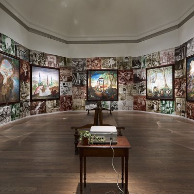 On Form and Fiction (1990), Steven Campbell. Installation view: 'GENERATION: 25 Years of Contemporary Art in Scotland', at the Scottish National Gallery, 2014. Photo: John McKenzie