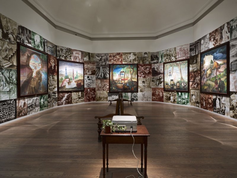 On Form and Fiction (1990), Steven Campbell. Installation view: 'GENERATION: 25 Years of Contemporary Art in Scotland', at the Scottish National Gallery, 2014. Photo: John McKenzie