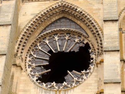 The west rose window of Saint-Gervais-et-Saint-Protais of Soissons on 13 January, 2017 after it was shattered by an overnight storm in northern France. François Nascimbeni/AFP/Getty Images