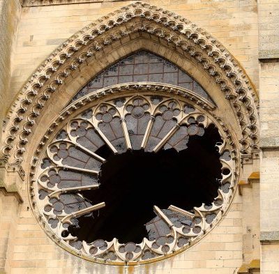 The west rose window of Saint-Gervais-et-Saint-Protais of Soissons on 13 January, 2017 after it was shattered by an overnight storm in northern France. François Nascimbeni/AFP/Getty Images