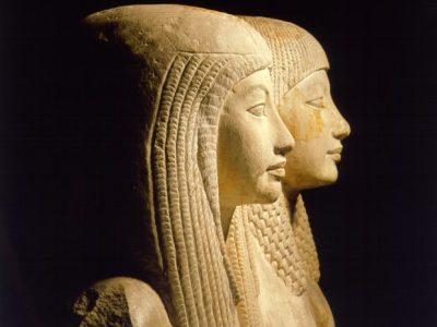 Statue of Maya and Merit, c. 1320 BC, Egyptian, Saqqara. Dutch National Museum of Antiquities