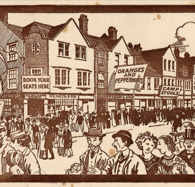 Postcard advertising the Garden City Pantomime, written by residents C.B. Purdom and Charles Lee, (c. 1910)