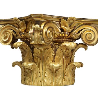 Capital for a porphyry column (c. 1775–80), Pierre Gouthière, probably after a design by François-Joseph Bélanger. Musée du Louvre, Paris. Musée du Louvre, Paris. Photo: RMN-Grand-Palais (Musée du Louvre)/Thierry Ollivier