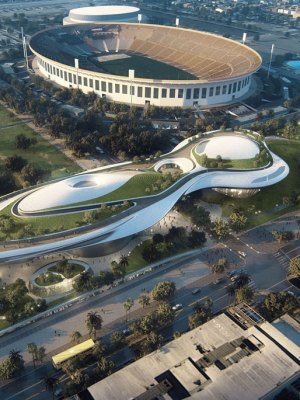 Rendering of the George Lucas Museum of Narrative Art, which will be located in LA’s Exposition Park