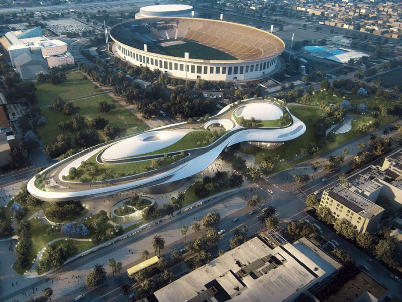 Rendering of the George Lucas Museum of Narrative Art, which will be located in LA’s Exposition Park