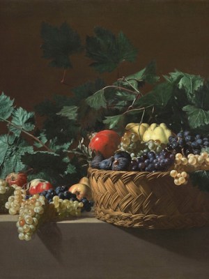 Still Life with Quinces, Apples, Azeroles (Hawthorn berries), Black grapes, White grapes, Figs and Pomegranates Bartolomeo Cavarozzi (1587–1625), Italian painter active in Spain. Sold at Colnaghi, asking price €5m