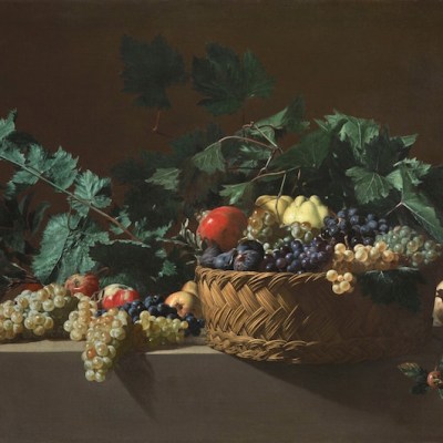 Still Life with Quinces, Apples, Azeroles (Hawthorn berries), Black grapes, White grapes, Figs and Pomegranates Bartolomeo Cavarozzi (1587–1625), Italian painter active in Spain. Sold at Colnaghi, asking price €5m