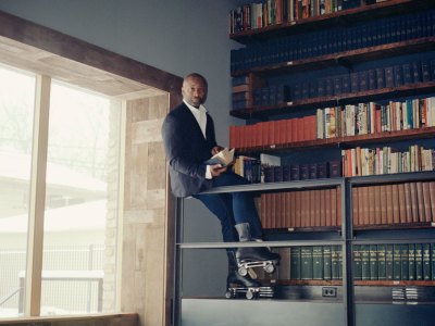 Theaster Gates in the Stony Island Arts Bank, Chicago, which houses the Johnson Publishing Company archive. Photo: Mark Peckmezian