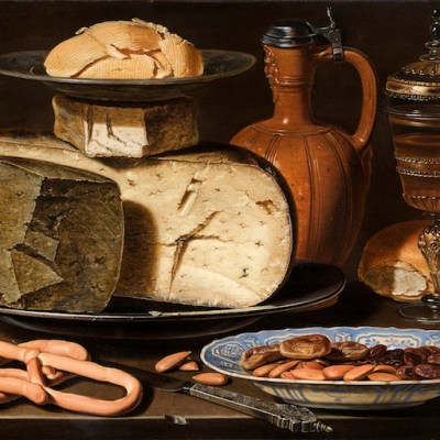 Still Life with Cheeses, Almonds, and Pretzels (c. 1615), Clara Peeters