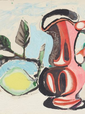 Nature morte au citron et pichet rouge (Still Life with Lemon and Red Pitcher) (1964), after Pablo Picasso. Estimate: $6,000–8,000