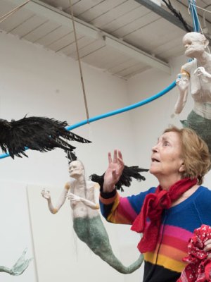 Paula Rego in the studio with the Flying Mermaids. © Nick Willing