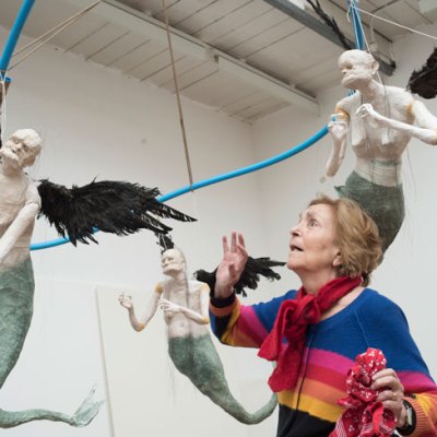 Paula Rego in the studio with the Flying Mermaids. © Nick Willing