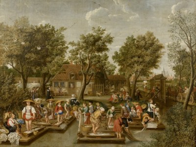 Washing Day: Women washing linen by the ramparts of Christianshavn, Copenhagen (c. 1660), Wolfgang Heimbach. Rafael Valls, price on request
