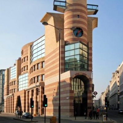 No. 1 Poultry, London, designed by James Stirling Michael Wilford Associates and completed in 1998.