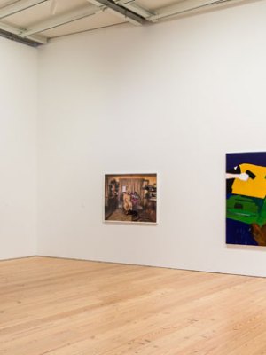 Installation view of The 4th (2012–17) and THE TIMES THAY AINT A CHANGING, FAST ENOUGH! (2017), by Henry Taylor, at the Whitney Biennial 2017. Collection of the artist; courtesy Blum & Poe, Los Angeles/New York/Tokyo | Collection of the artist; courtesy Rhona Hoffman Gallery, Chicago, and Sikkema Jenkins & Co., New York