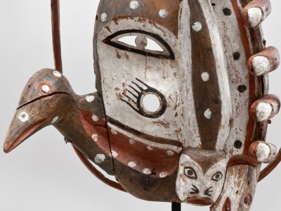Dance Mask (detail; c. 1900), unrecorded artist, Yup'ik, Alaska. Promised gift of Charles and Valerie Diker. Photo: Dirk Bakker