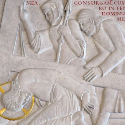 Station IX from the Stations of the Cross (1913–18), Eric Gill. Westminster Cathedral, London