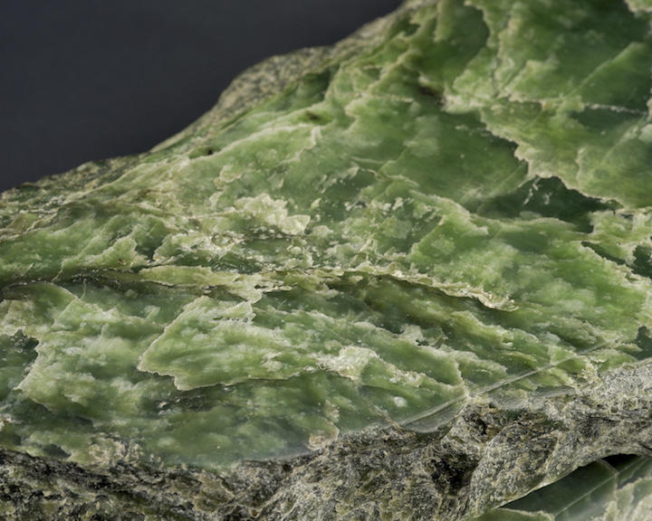 Detail of pounamo kohatu (rock), variety kawakawa. © Kura Pounamu marketing images Te Papa