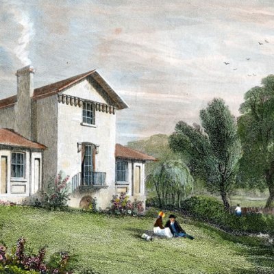 Sandycombe Lodge, Twickenham, Villa of J.M.W. Turner, Esq., R.A. (detail; 1829), engraving by W.B. Cooke for Thames Scenery after a drawing (c. 1814) by William Havell. Turner's House Trust