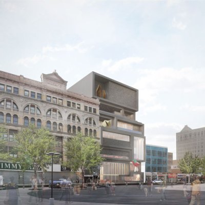 Exterior vew from 125th Street Plaza. Courtesy Adjaye Associates and Studio Museum, Harlem