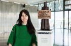 Gillian Wearing with a model of suffragist leader Millicent Fawcett, Photo: Caroline Teo/GLA/PA