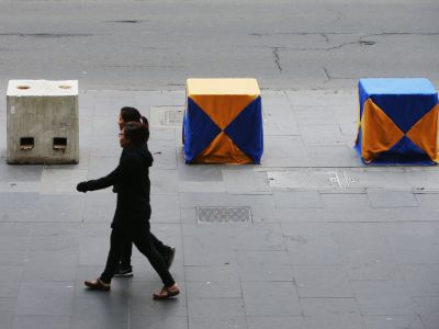Artwork on concrete blocks acting as bollards on 4 July, 2017 in Melbourne, Australia. Photo: Michael Dodge/Getty Images