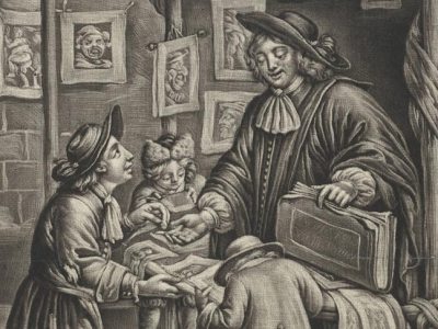The print sller (detail; 1675–96), Jan van Somer. Photo © Rijksmuseum, Amsterdam
